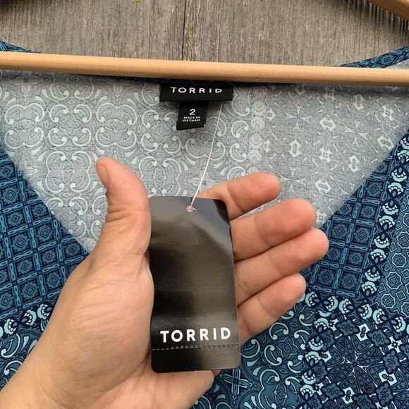 TORRID Dress 2XL Blue Mini Challis Elastic Waist V-Neck Pockets Boho - Picture 11 of 13